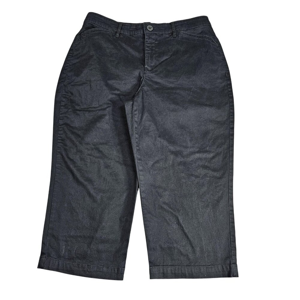 Gloria Vanderbilt Pants Womens 10 Black Twill Wide Leg Stretch Capri Casual‎